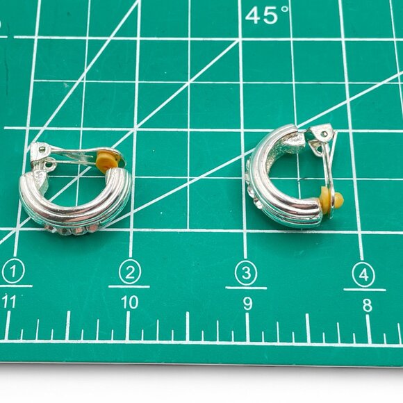 Vintage VENDOME Silver Tone Rhinestone Clip-On Earrings Collectible Designer - Picture 9 of 9